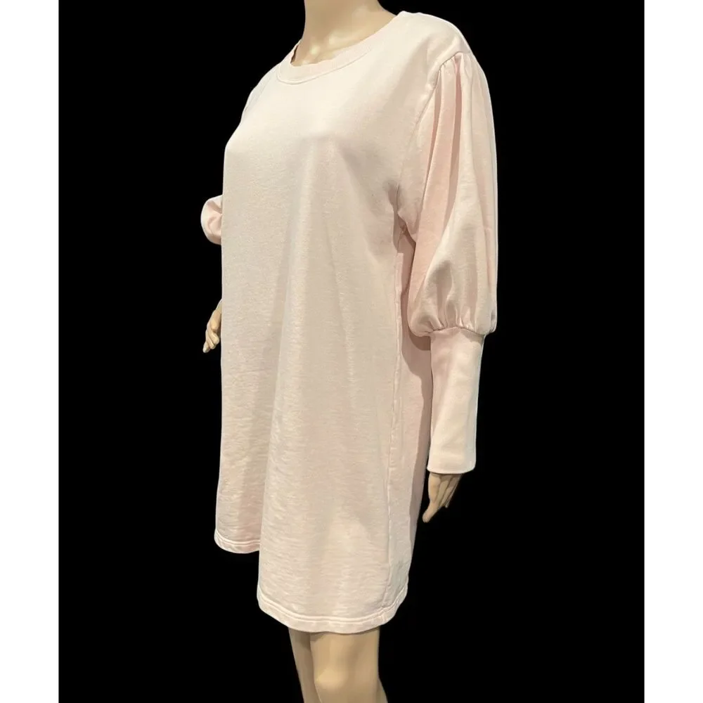 J CREW Original Cotton Terry Puff Sleeve Sweatshirt Dress PINK Sz M